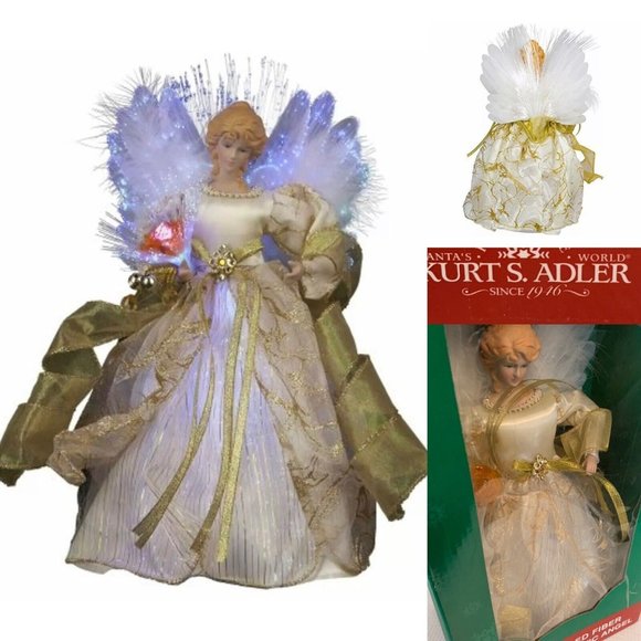 Kurt Adler Angel Fiber Optic Light Up Christmas Tree Topper NIB Ivory Gold - Picture 1 of 8